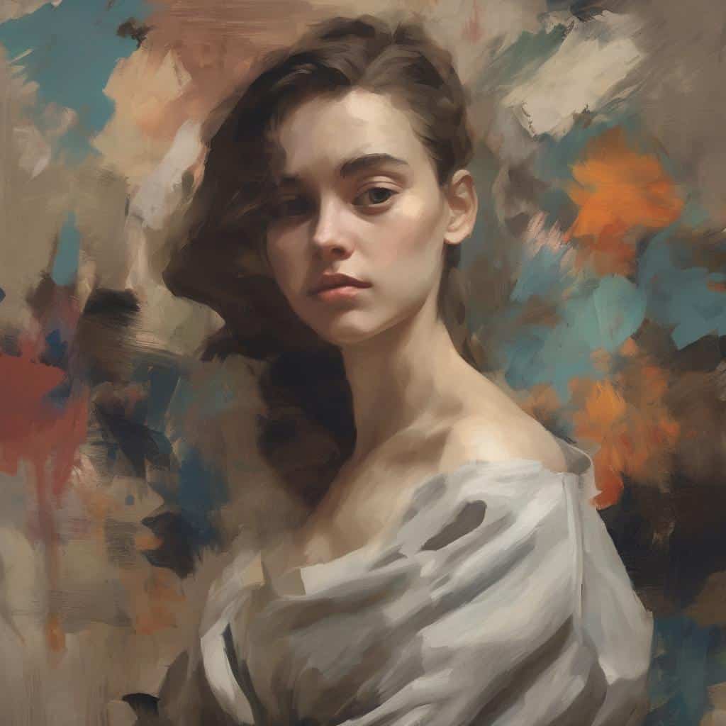 Ομορφη νεαρή γυναίκα σε αμφισημειακή ποικιλία χρωμάτων, πορτραίτο εκφραστικό και μοντέρνο.